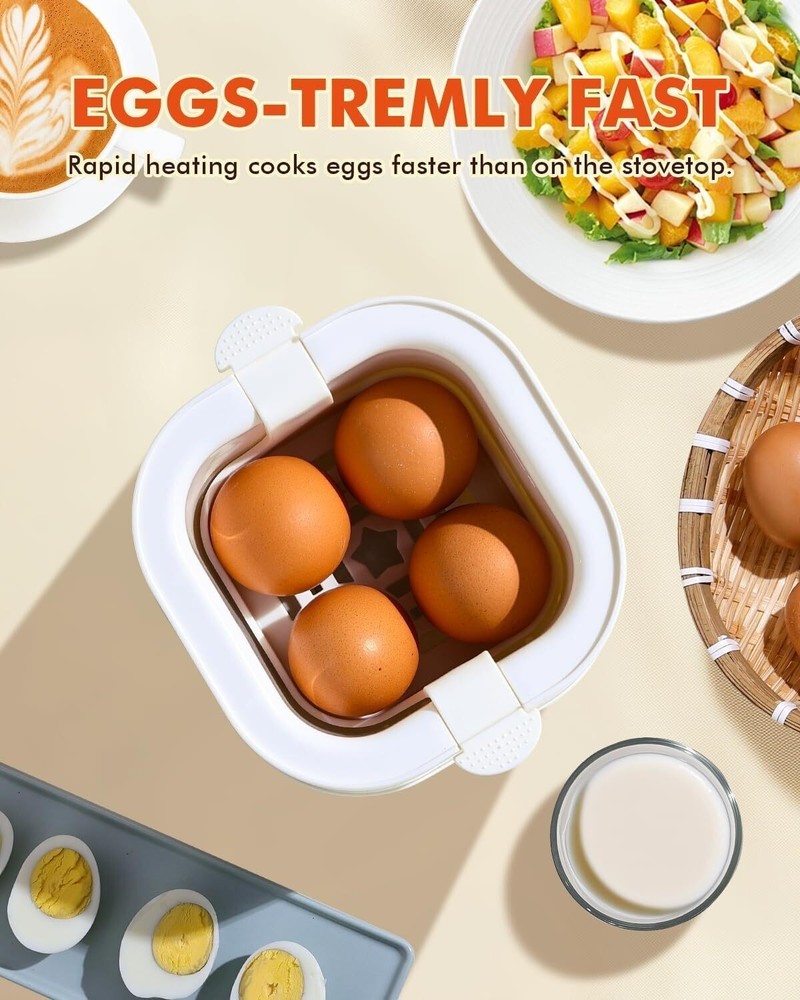 Rapid Egg Cooker 6-Function Egg Cooker for Hard Boiled Egg with w/ Bowl & Rack