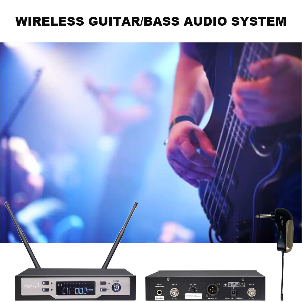Quad Dynamic Wireless UHF Microphone System Guitar Straight pug Angled plug Mics