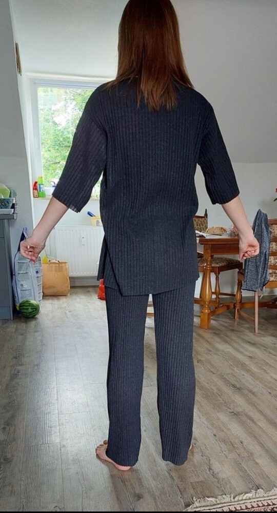 Drop Shoulder Rib-Knit Tee and Trousers Set
