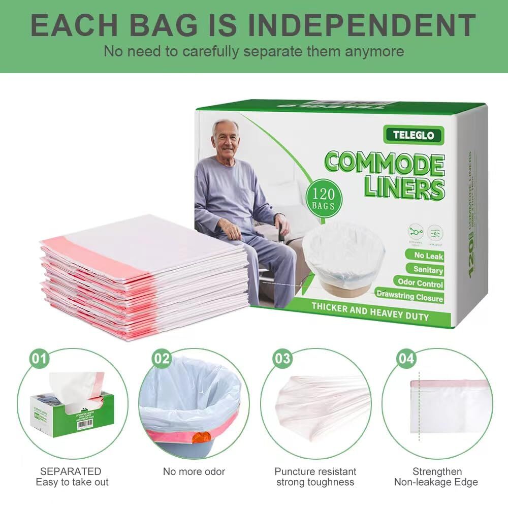 Commode Liners 120PCS Bedside Commode Liners Disposable-Portable Toilet Bags