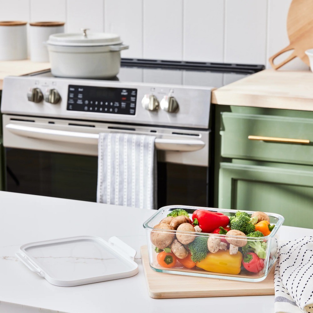 Glass Food Storage Container with Lid, 10-Cup Rectangular Meal Prep