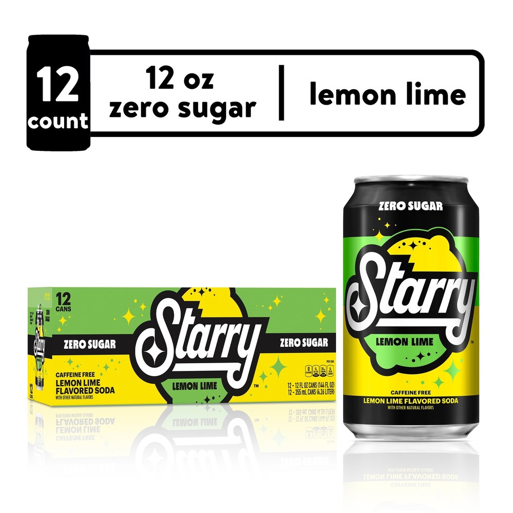 Starry Zero Sugar Lemon Lime Soda Pop, 12 Fl Oz, 12 Pack Cans