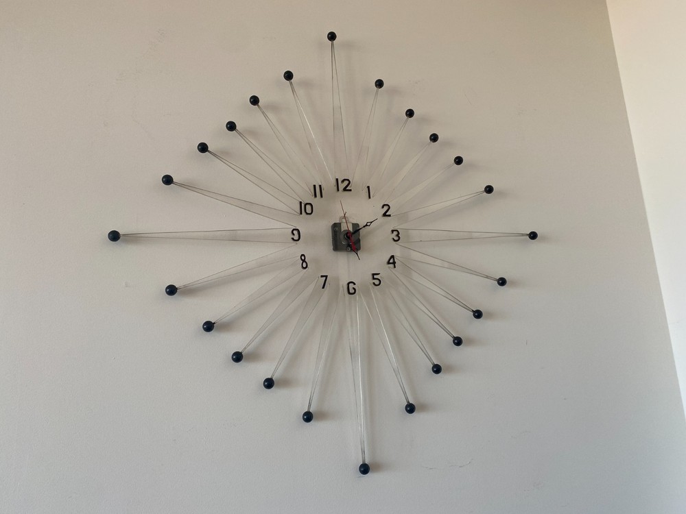 Large Vintage Lucite Starburst Wall Clock