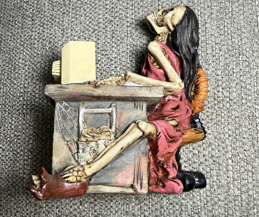 Skeleton Figurine @ Computer Surfed Too Long! Desktop Horror Decor 1999 Red Dres