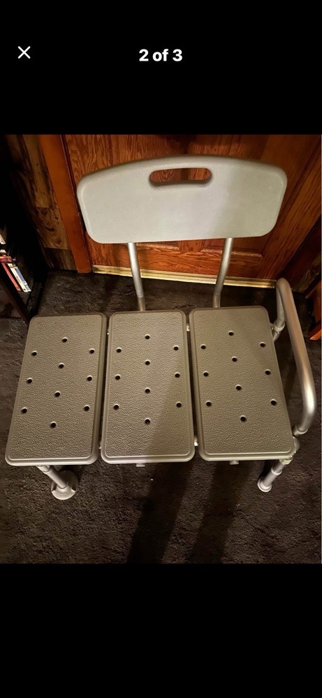 Medline Transfer Bench Gray Backrest Adjustable Height Portable 350 lb Capacity
