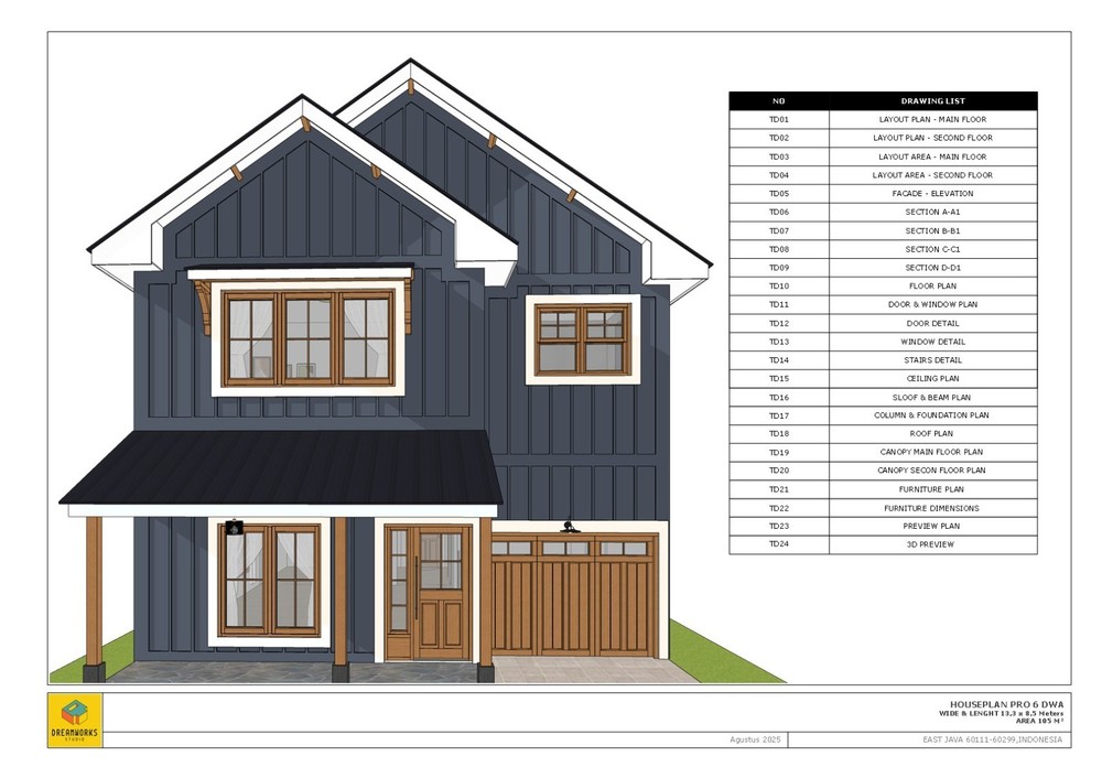 House Plan Modern Simple 3 Bedroom, 3 Bathroom - PRO 6