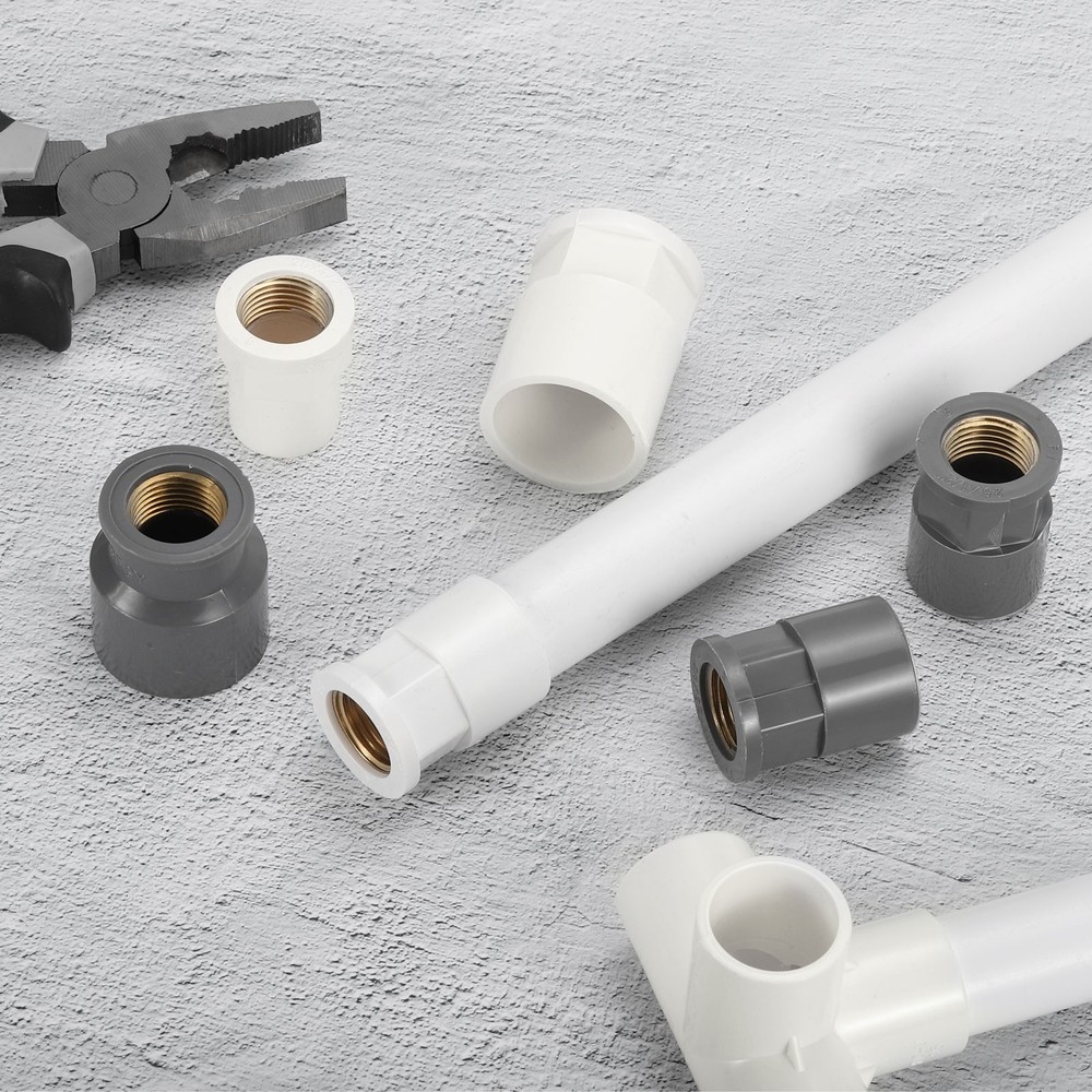 3 Pcs PVC Pipe Fittings, 25mm 3/4 PT Brass Threaded Pipe Coupling, Grey