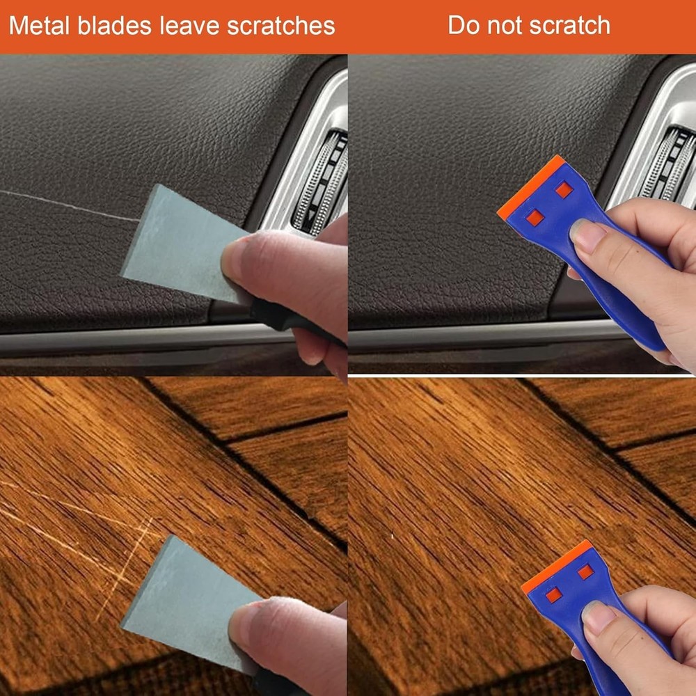 Plastic Razor Blade Scraper 4 Pcs and 120 Pcs Blades, Remove Label Decal Tool.