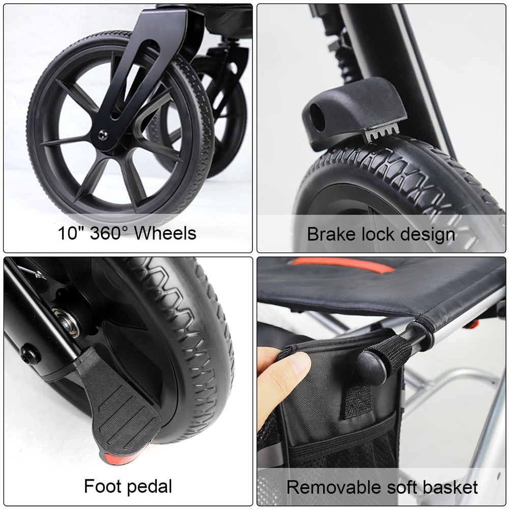 Rollator Walker w/ Seat and 4x Wheels, Adjustable Foldable Lightweight, 300 lbs