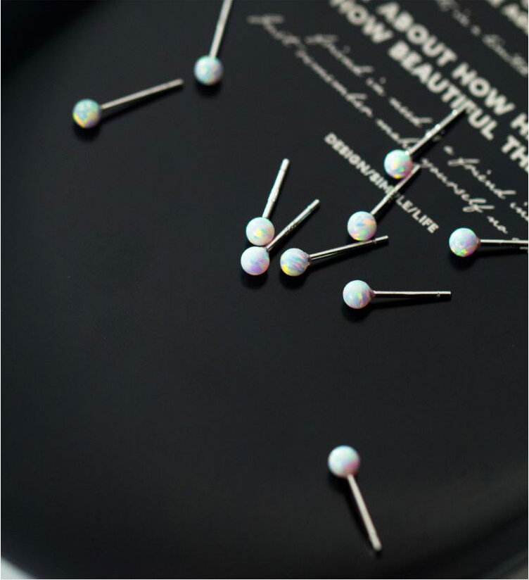 S925 Sterling Silver Tiny Round White Opal Solitaire Stud Post Earrings 3mm A36