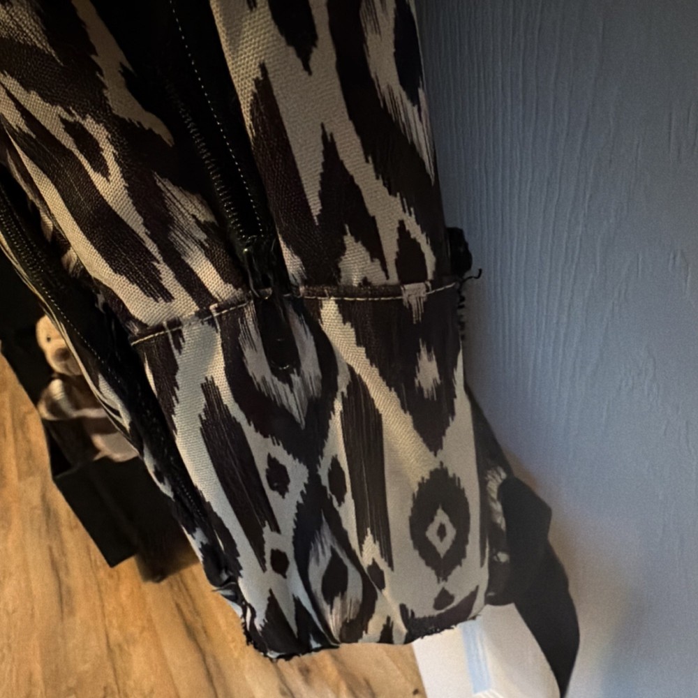 KAVU Black White lkat pattern Backpack Adjustable Straps