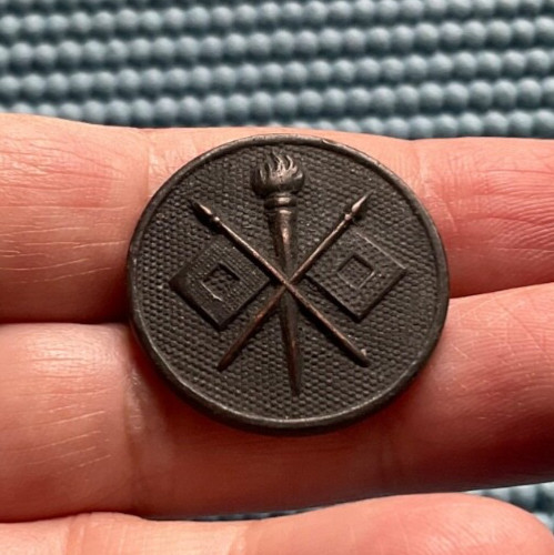 U.S. ARMY SIGNAL BRANCH MILITARY BRONZE COLLAR DISK THREADED POST