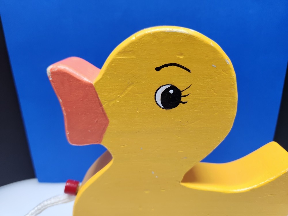 Homemade Rubber Duck Wooden Pull Toy Solid Wood Sturdy