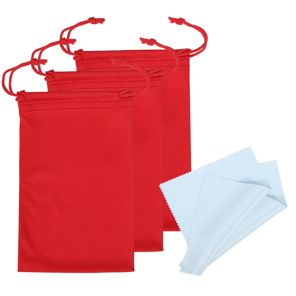 11"x7" Ski Goggle Bag, 3pcs Microfiber Goggle Pouch with Glasses Cloth, Red