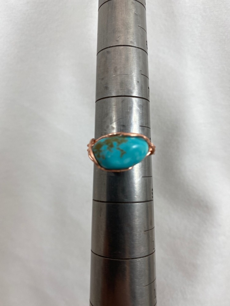 Handmade ~ Copper Wire Wrap ~ Turquoise Ring Size 8 #52