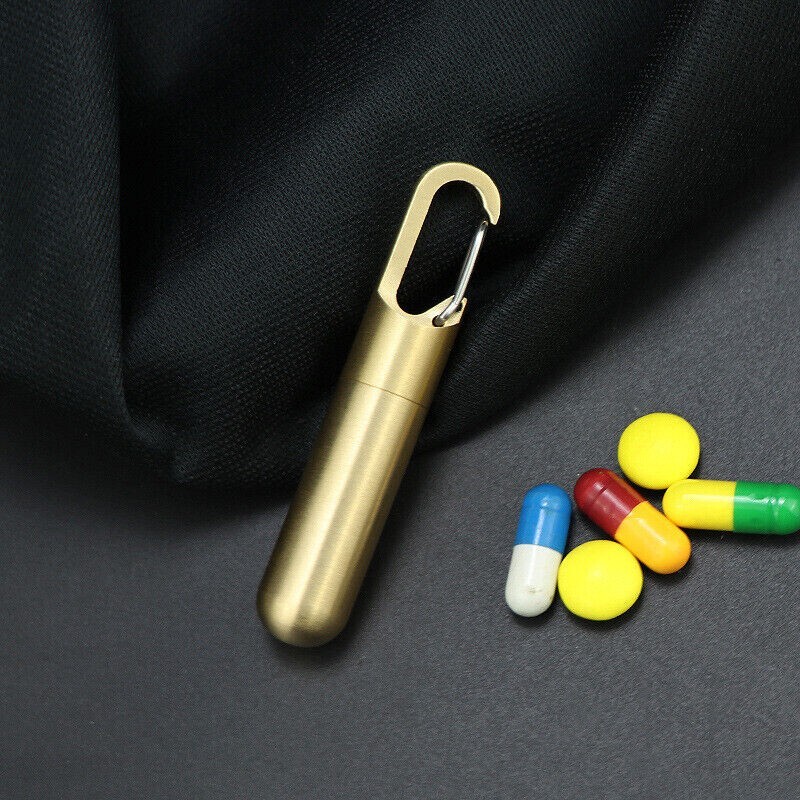 EDC Solid Brass Keychain Waterproof Box Portable Integrated Medicine Pill Box
