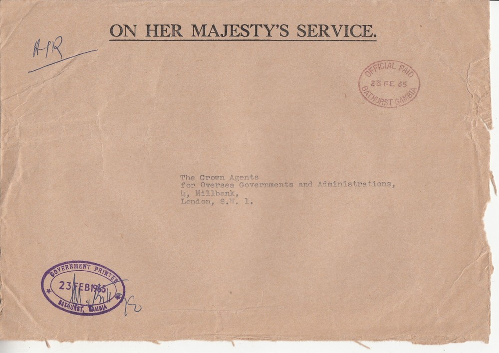 Gambia: 3 OHMS Registered Covers, PM, Printers, Educational, 1965