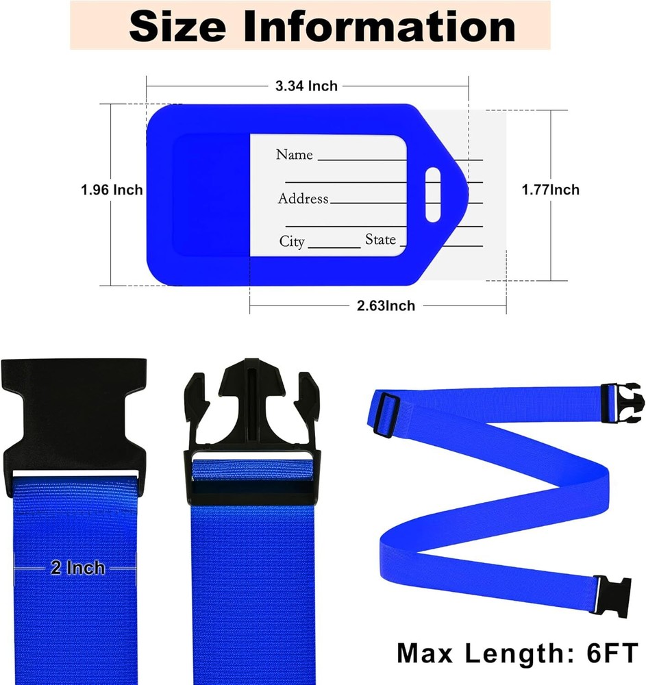 4 Pack Luggage Straps & Tags, for Suitcases 01 Blue