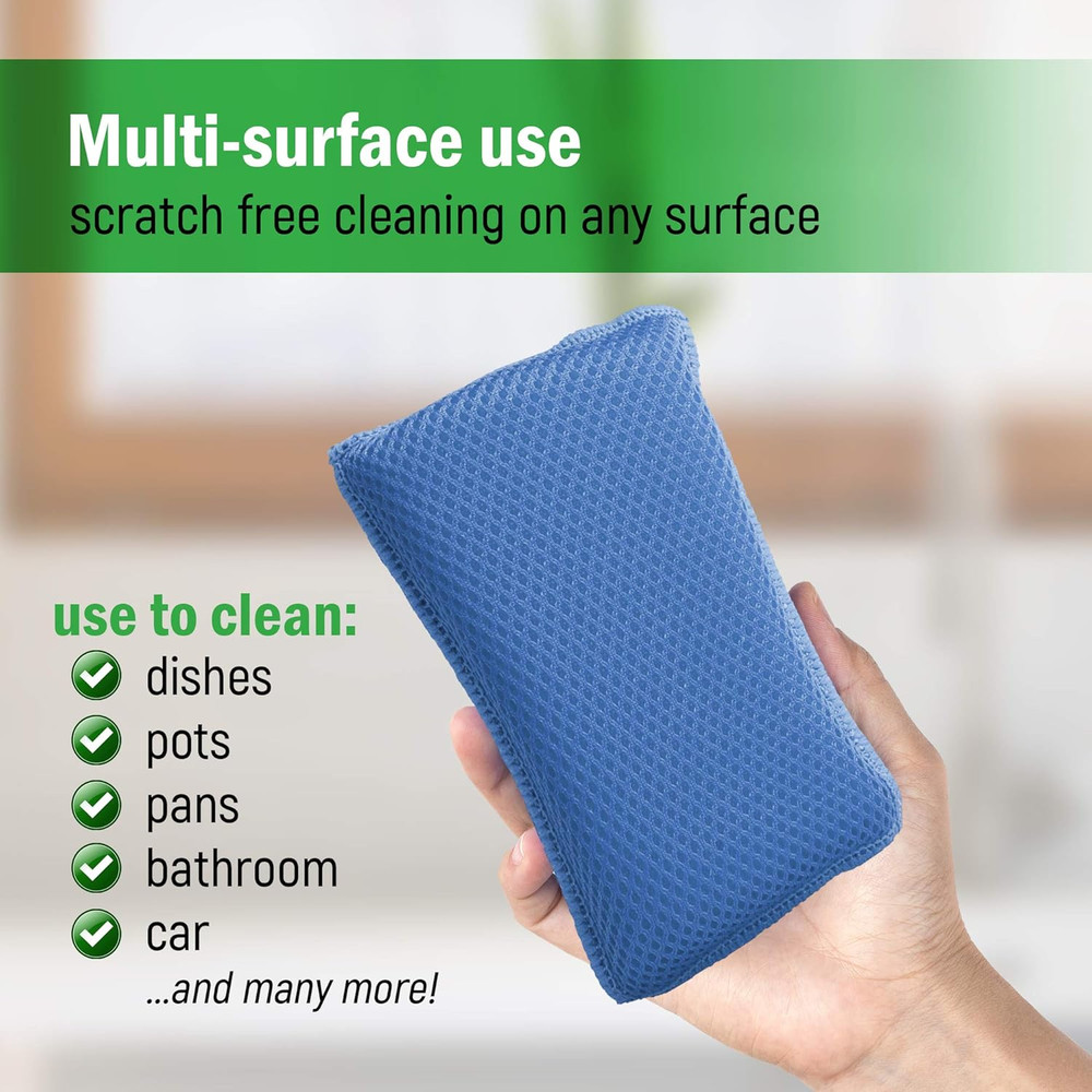 Miracle Microfiber Kitchen Sponge by (6 Pack) - Non-Scratch Heavy Duty Dishwash
