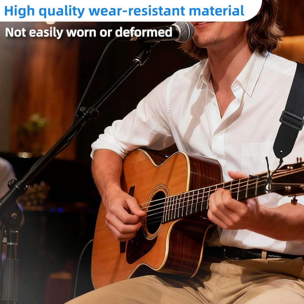 Durable Universal Black Guitar Strap: Lightweight, Adjustable & Comfortable Fit