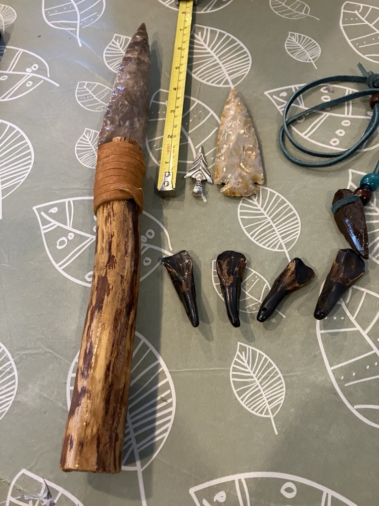 Handmade 13" Flint Knapped Stone Knife  Handle Primitive Style,EXTRAS