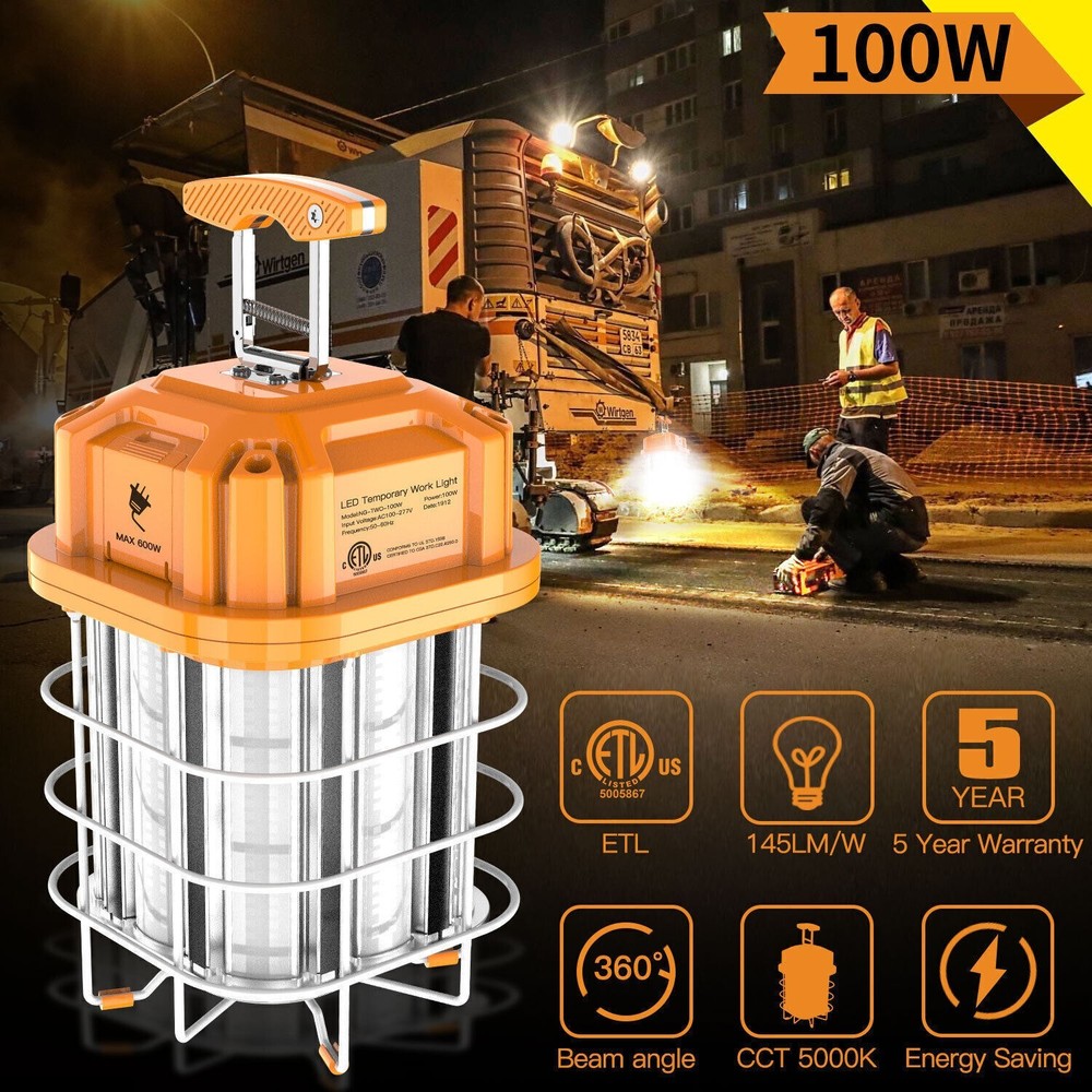 100W LED Temporary Work Light Linkable Construction Jobsite Light 5000K Daylight