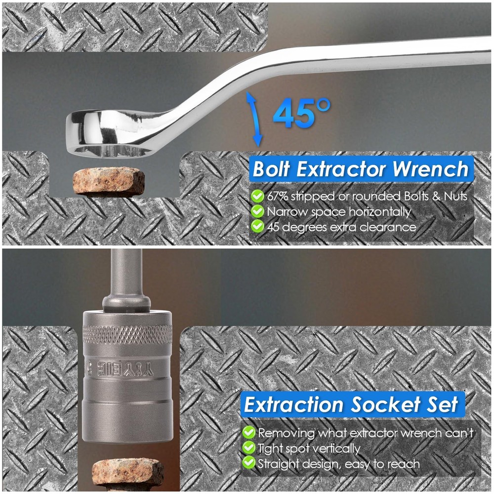 YIYEIE 20Pcs Combo Bolt Extractor Kit, 6-Point Kit