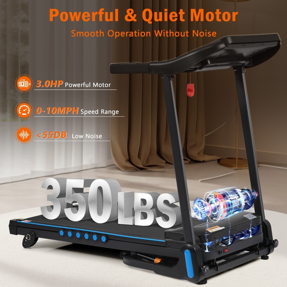 NEW Incline Treadmill 10MPH Auto-Folding Type C & USB Charge Bluetooth Speaker