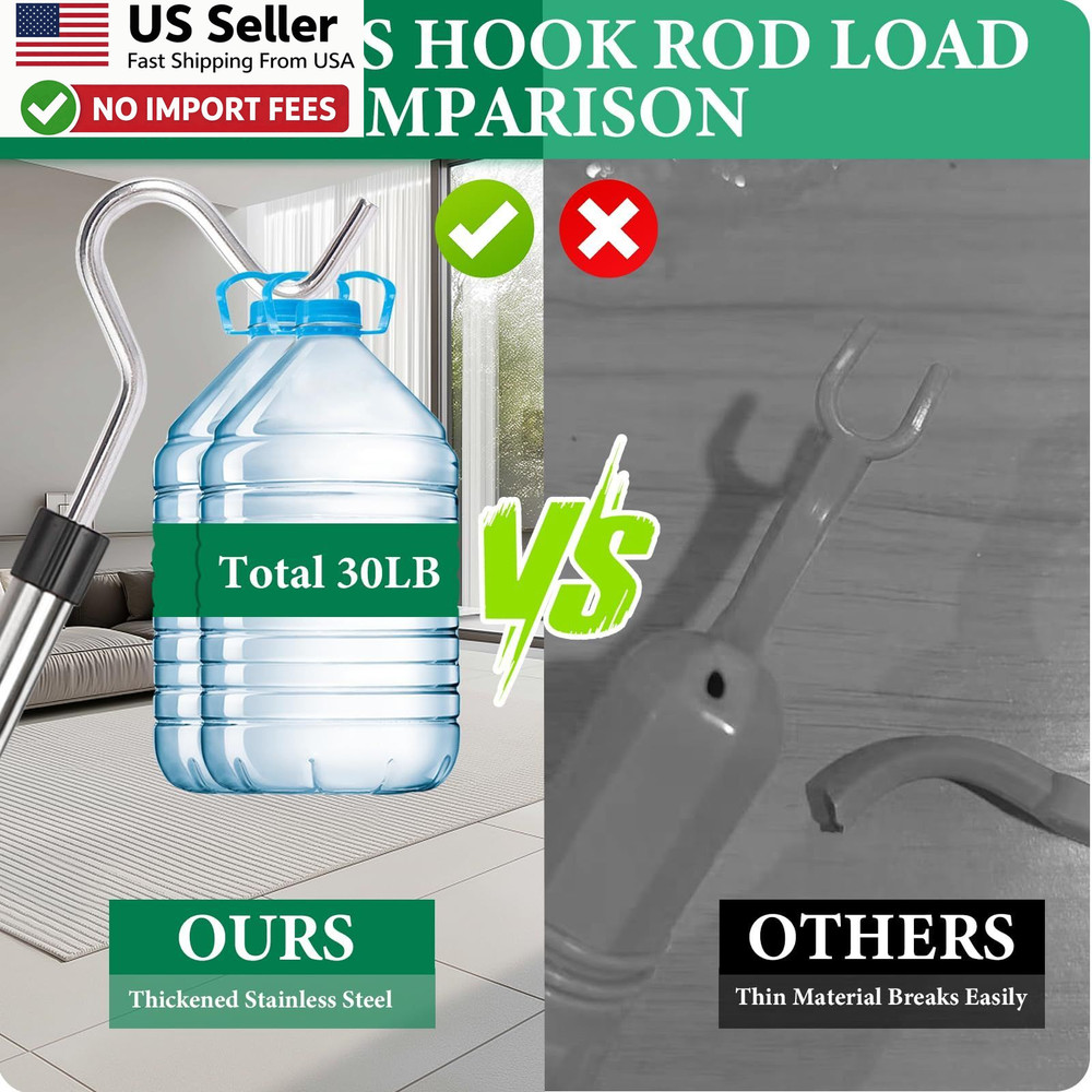 Adjustable Clothes Hanger Reaching Hook 33 to 51 InchLong Extension Pole FROM US