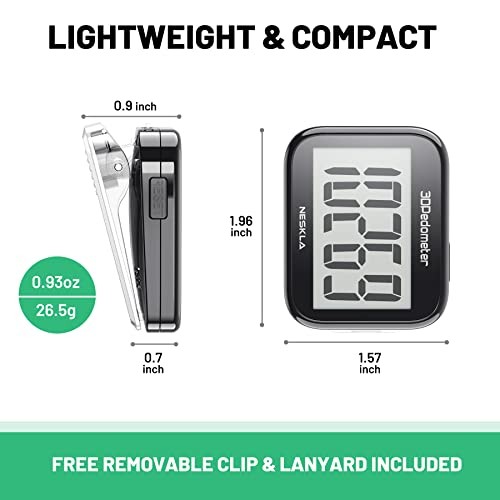 3D Pedometer for Walking, Simple Step Counter with Large Digital Display, Black