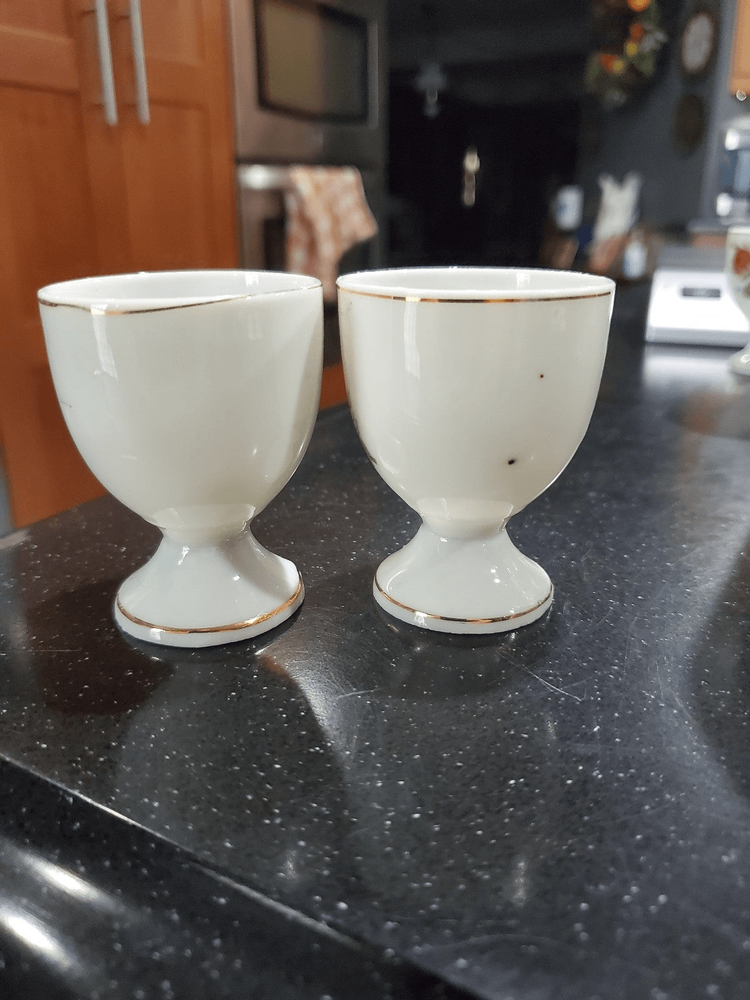 vintage Japan china egg cups w/ pink rose pattern