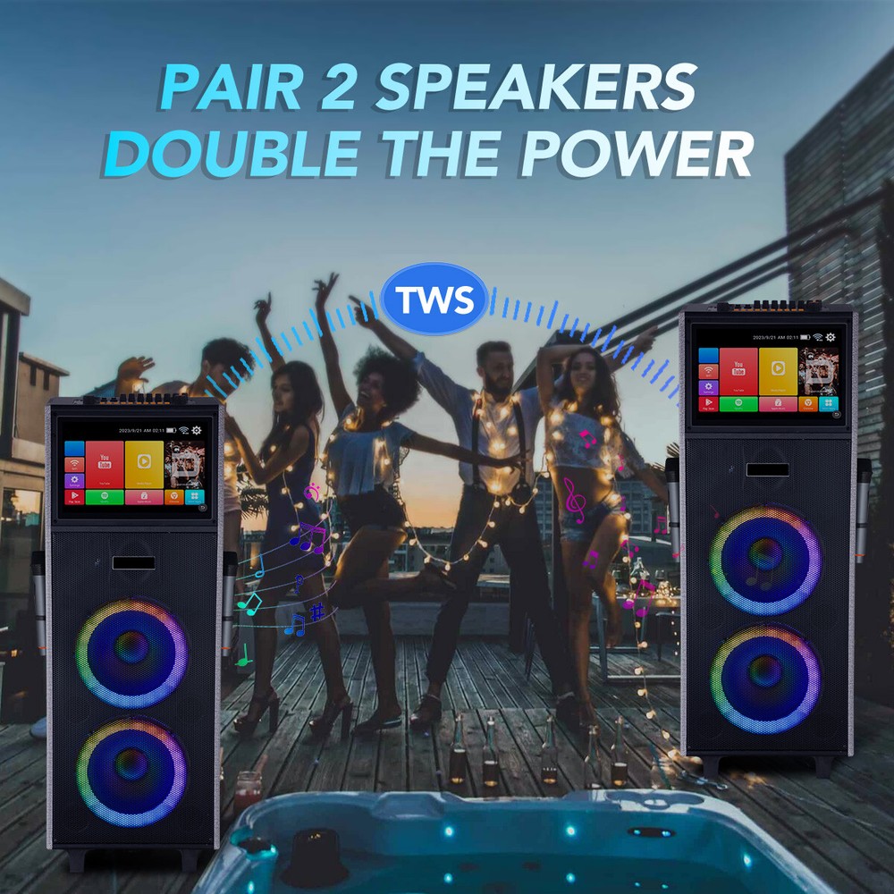 LOUD Bluetooth Speaker Karaoke Machine w/ Wireless Mic & Lyrics Display Screen