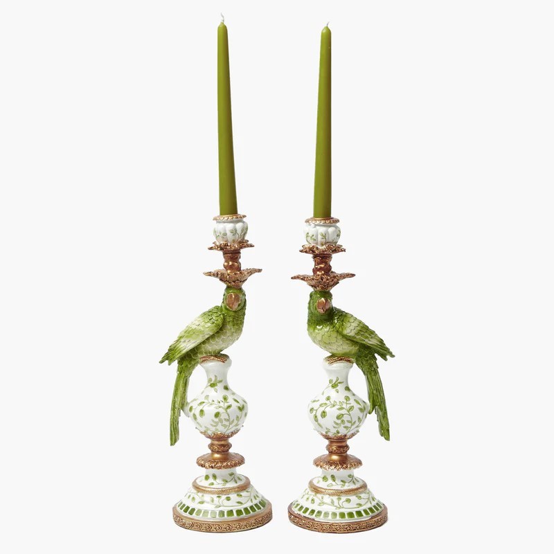 (BIG PAIR) Green Parrot Candle Holders,