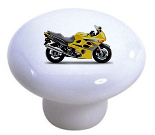 Yellow MOTORCYCLE Bike Cabinet Drawer Pull KNOB Ceramic