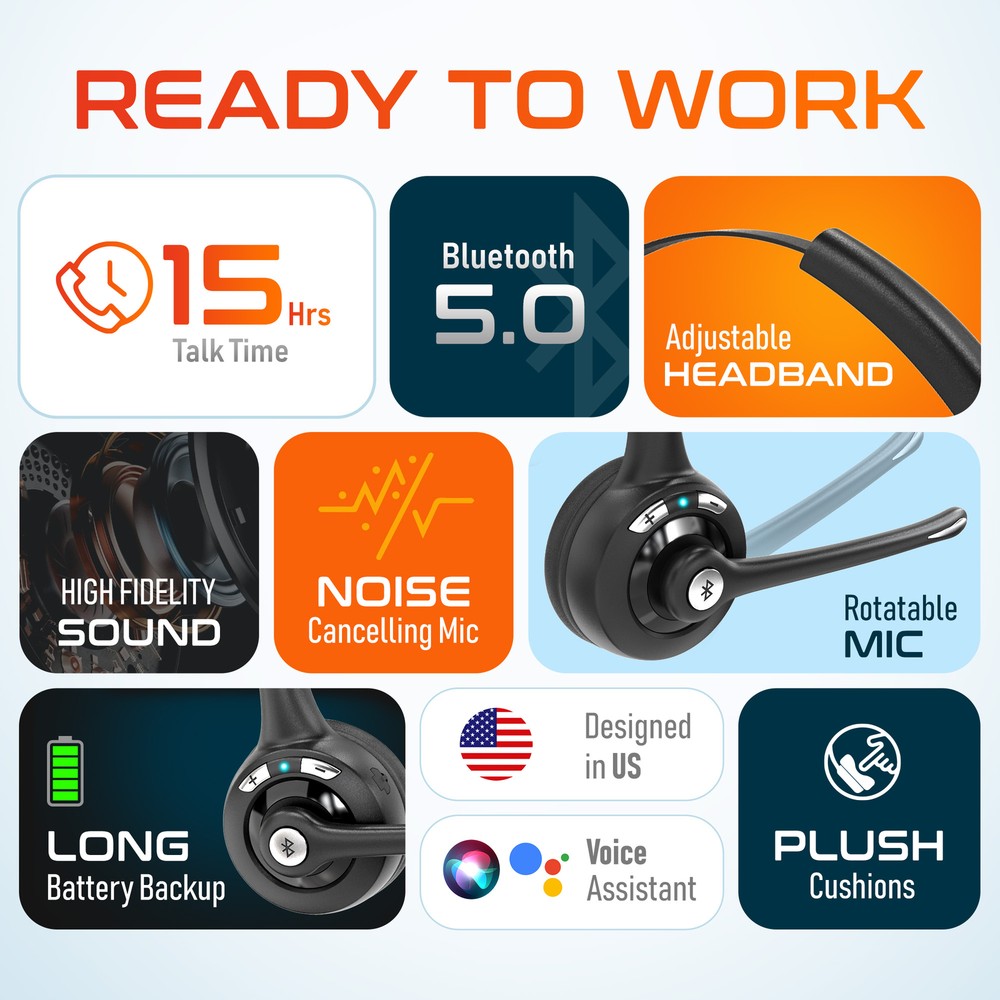 Delton Trucker Bluetooth Headset, Wireless Headset w/Microphone
