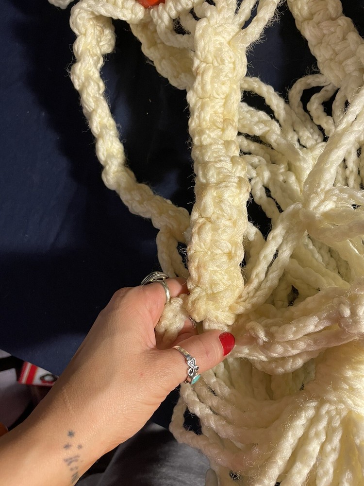 Vintage Macrame Hanger White With Red Beads