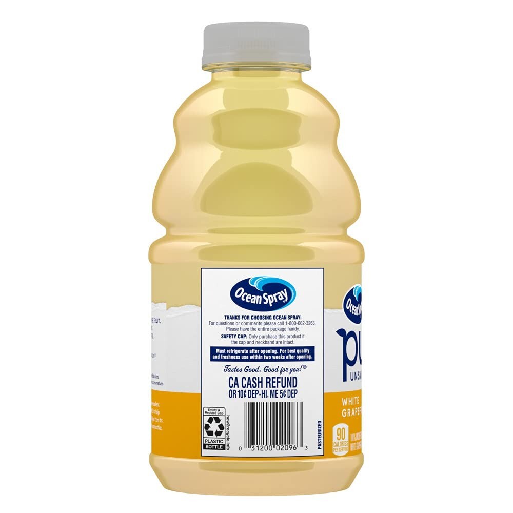 Pure Unsweetened White Grapefruit, 100% White Grapefruit Juice, 32 Fl Oz Bott...
