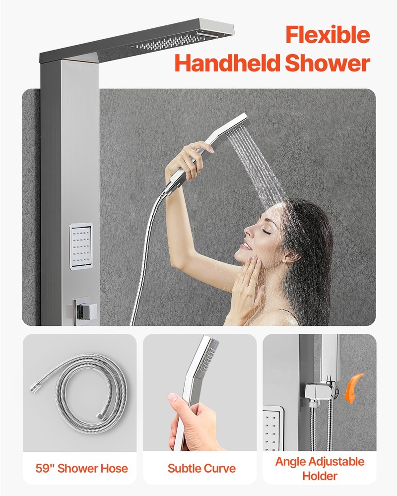 VEVOR Shower Panel Tower System Stainless Steel Column Rainfall Head Massage