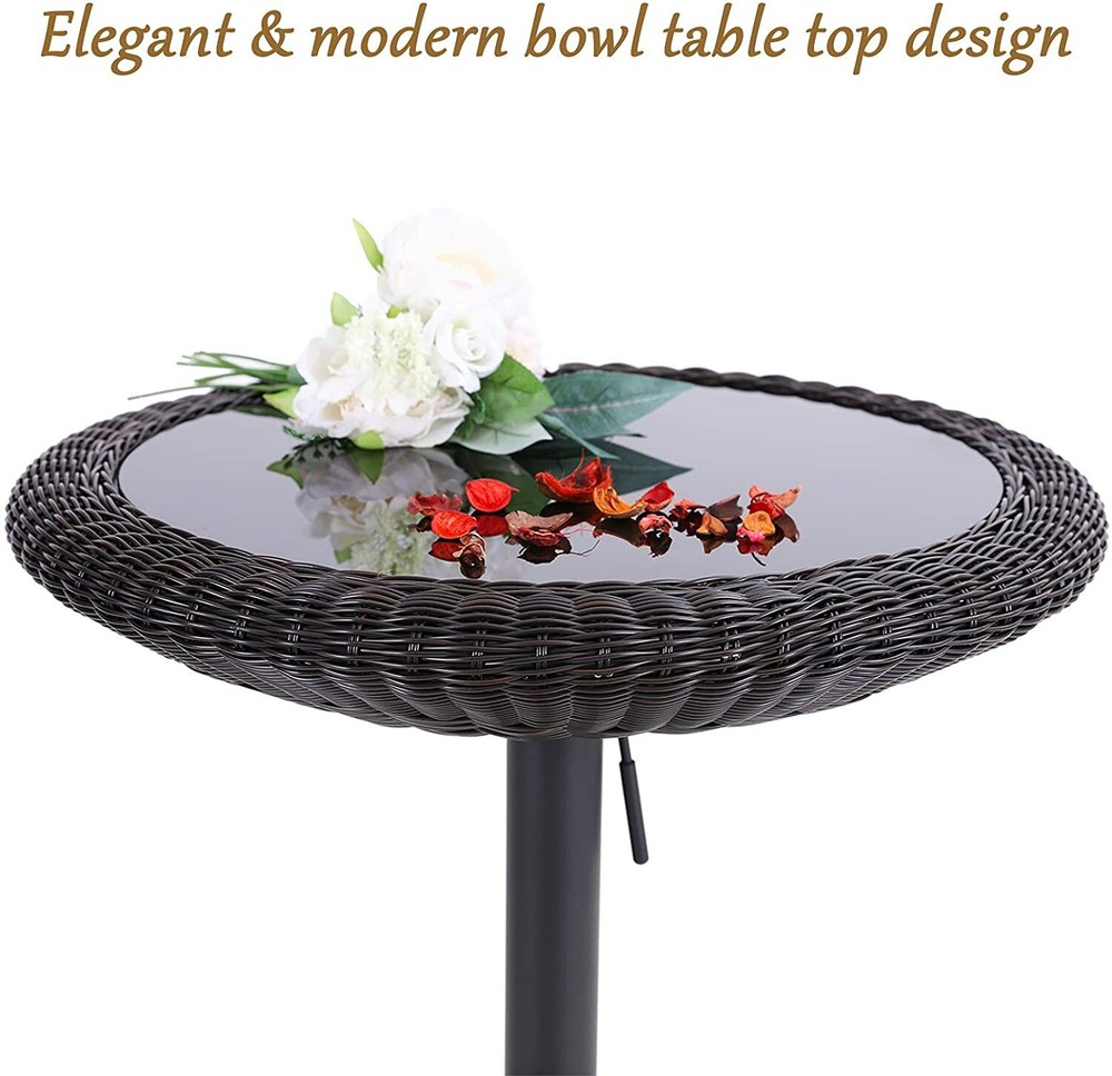 PHI VILLA Bar Table Round Pub Table Height Adjustable Rattan Kitchen Table