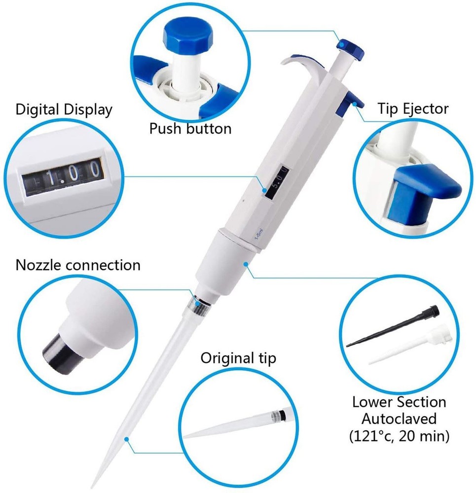 (1-10 ml) Adjustable Volume Pipettor Highly Accurate Pipette