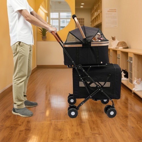 2-Tiers Foldable Small & Medium Dogs Stroller Pet Stroller Dog & Cat Stroller