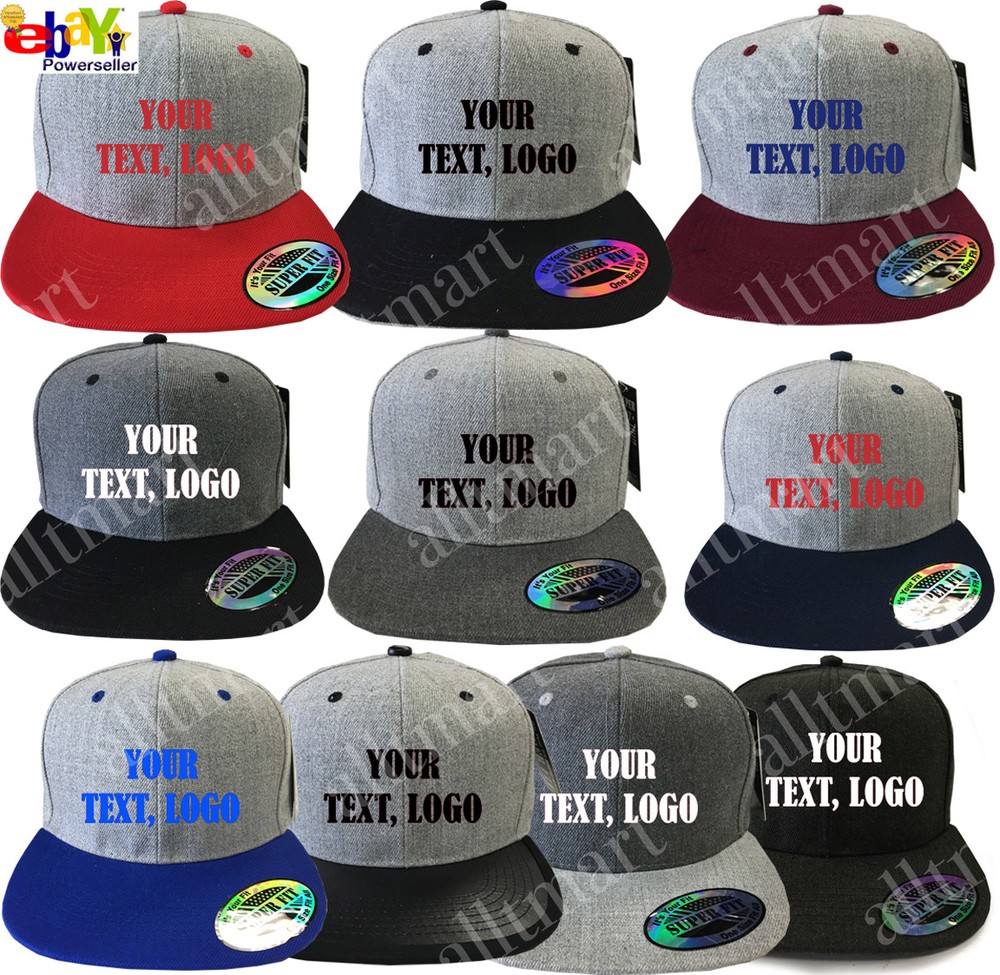 New Printed Text Logo Custom Personalized Flat Bill Premium Snapback Hat Cap