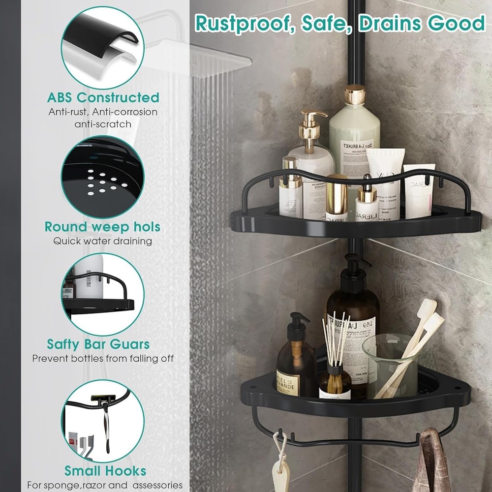 Corner : Rustproof 125" Tension Inside Shower Organizer, Adjustable Bathroom ...