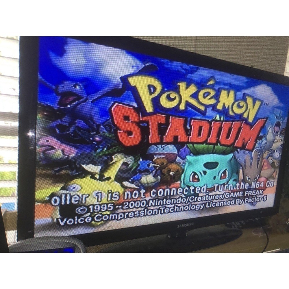 Nintendo 64 N64 Bundle + Cables +2 Controllers + Pokemon Stadium 1 & 2 tested