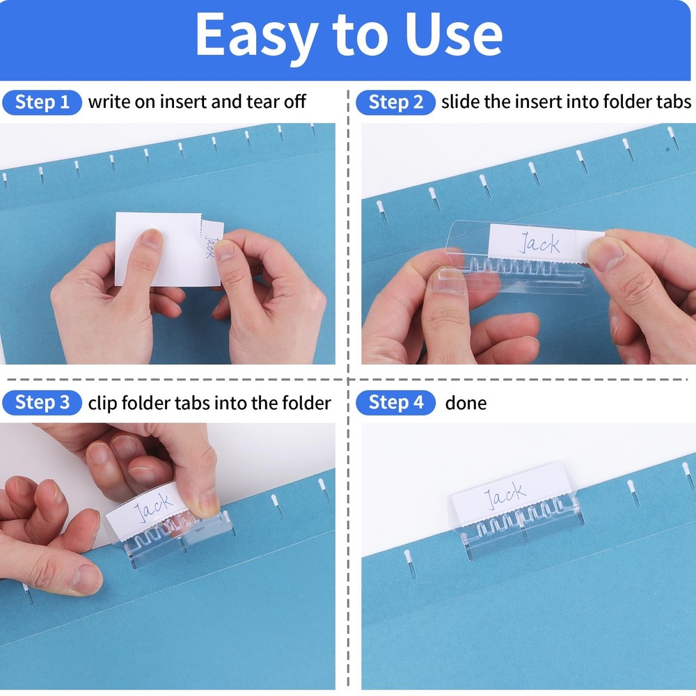 Hanging File Folder Tabs, 120 Pcs Tabs and 200 Inserts, Clea