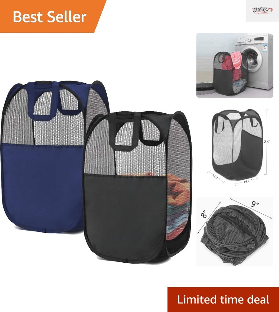 Lightweight Mesh Laundry Baskets - Reinforced Handles, Space-Saving Design