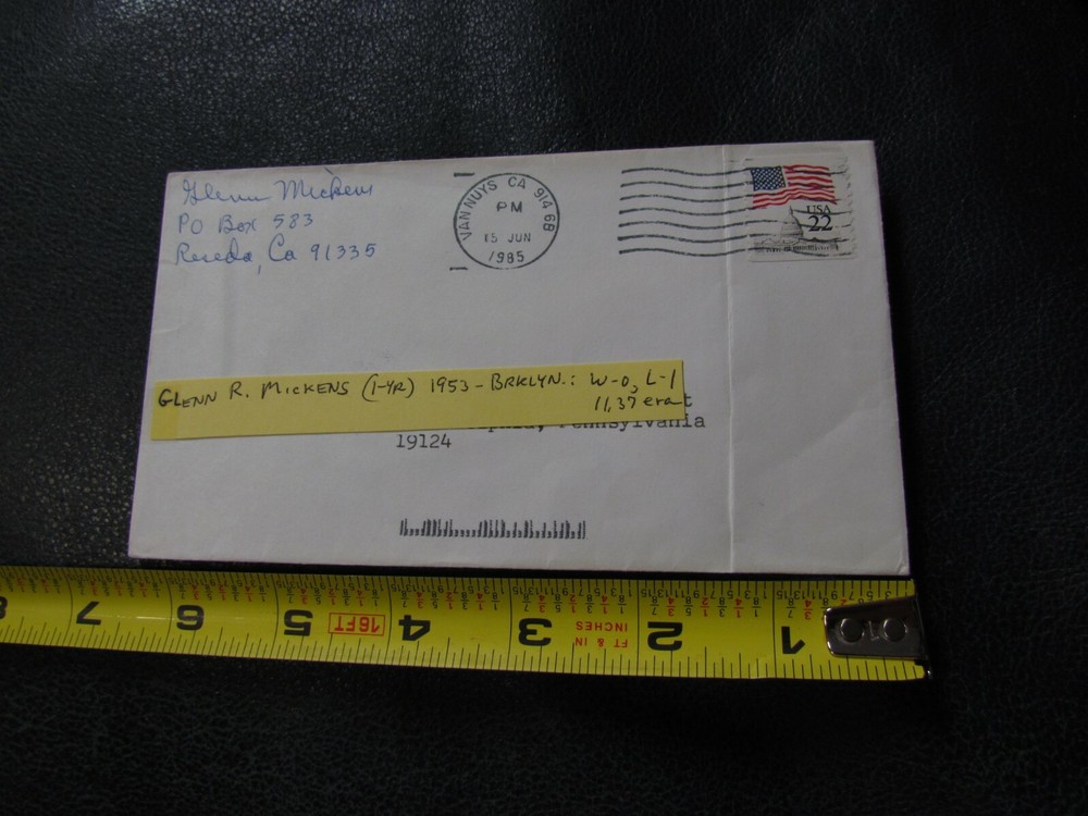 Glen Mickens Autographed Envelope JSA Auction Certified