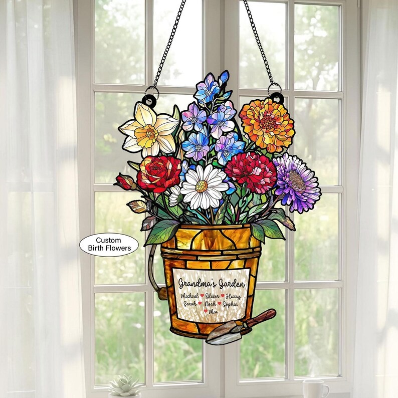 Custom Birth Flower Personalized Acrylic Suncatcher Gift