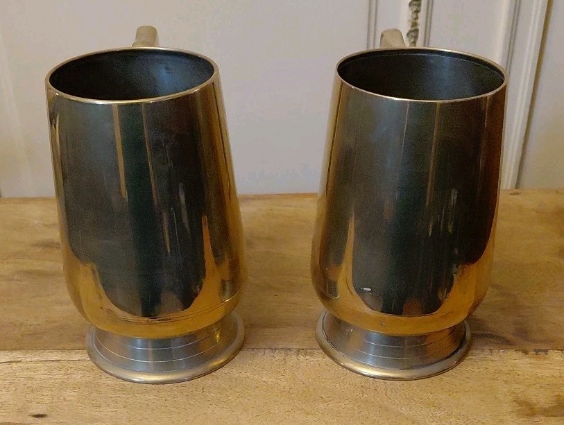 Pair of Vintage Solid Solid Brass Tankards 14 Cms Tall