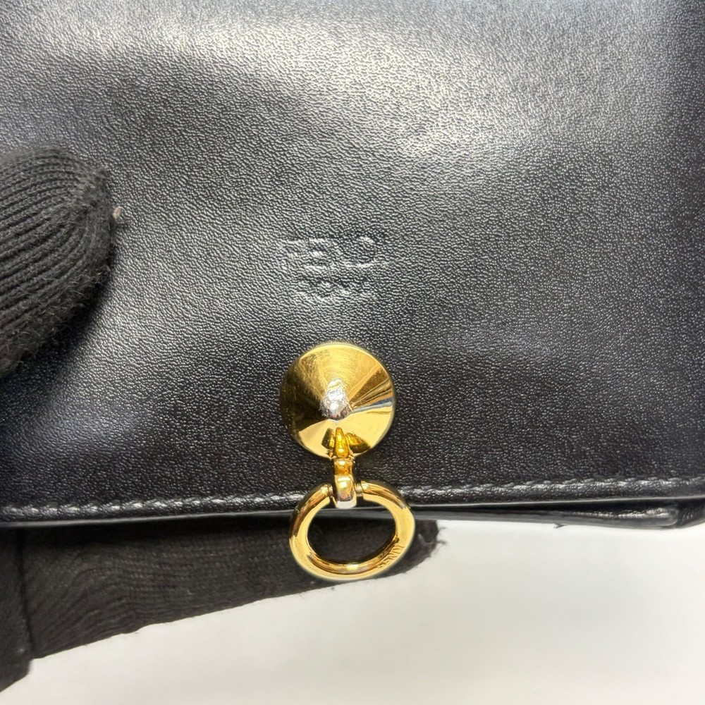 FENDI Compact Wallet Black Leather